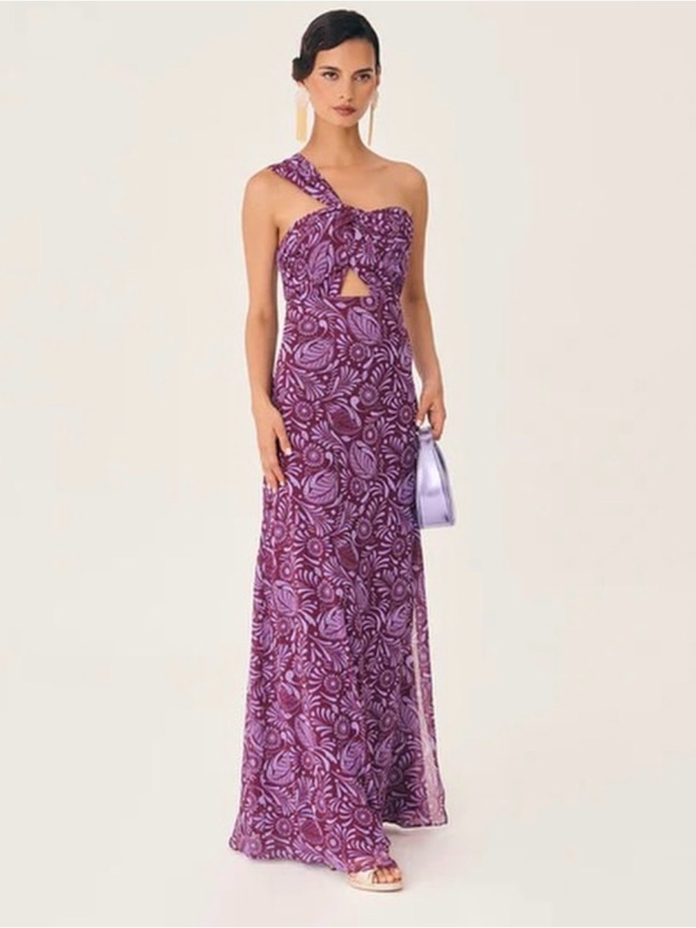 Lady Pipa Mumbai Maxi Dress Medium One Shoulder Slit Wine Botanical Made Spain